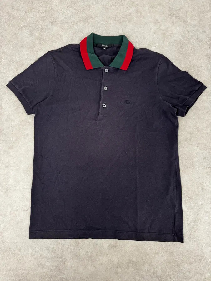 2000s Gucci Navy Striped Collar Polo  EMHRmKf 0