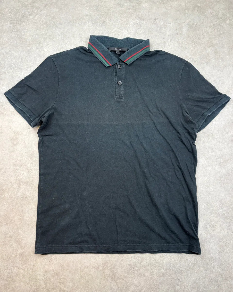 2010s Gucci Navy Striped Collar Polo Shirt iiuHTWo 0