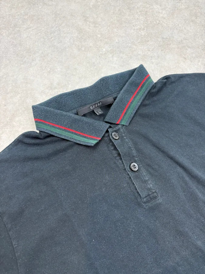 2010s Gucci Navy Striped Collar Polo Shirt iiuHTWo 4
