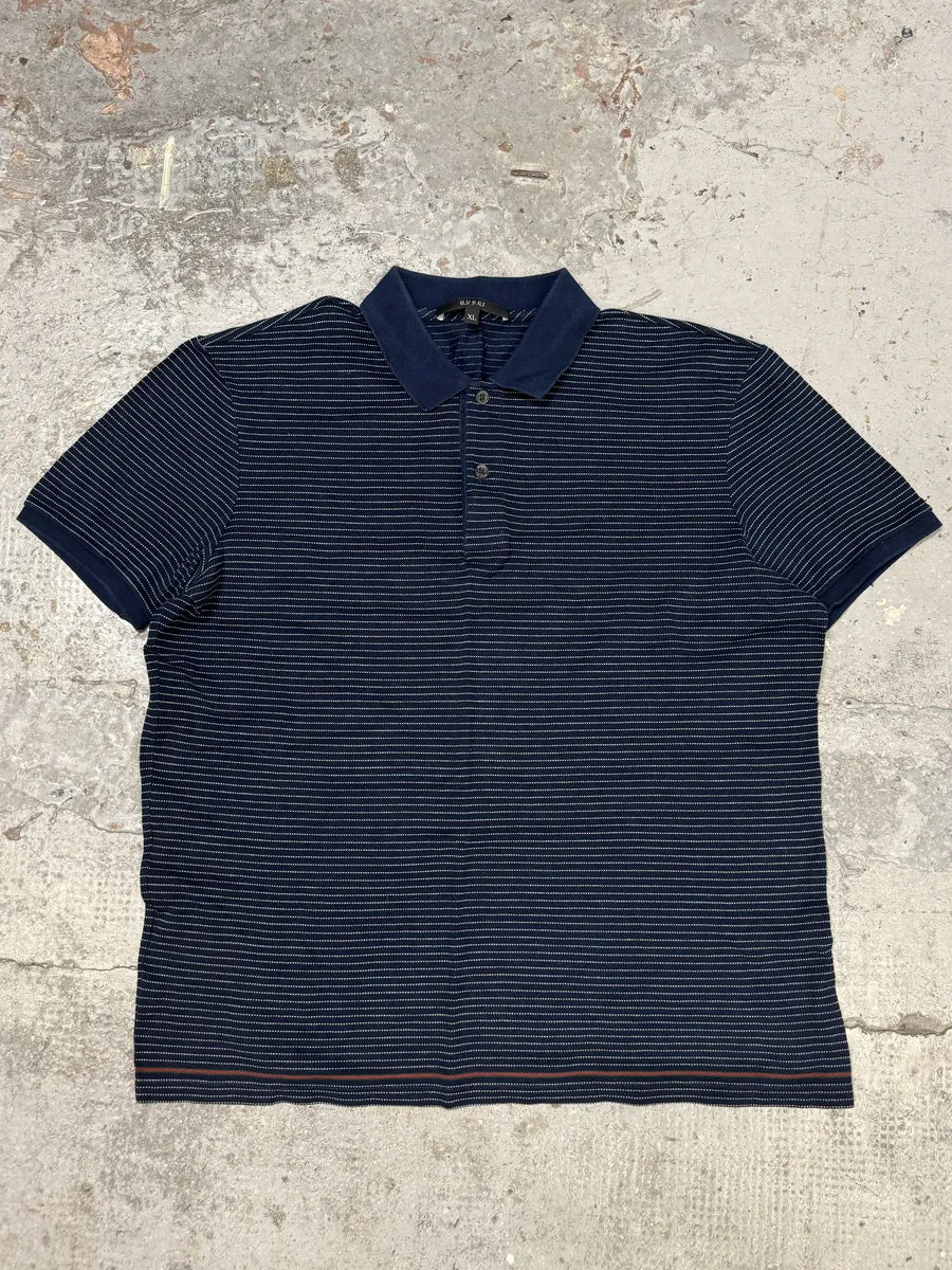 2000s Gucci Navy Striped Polo Shirt uIUNTds 0
