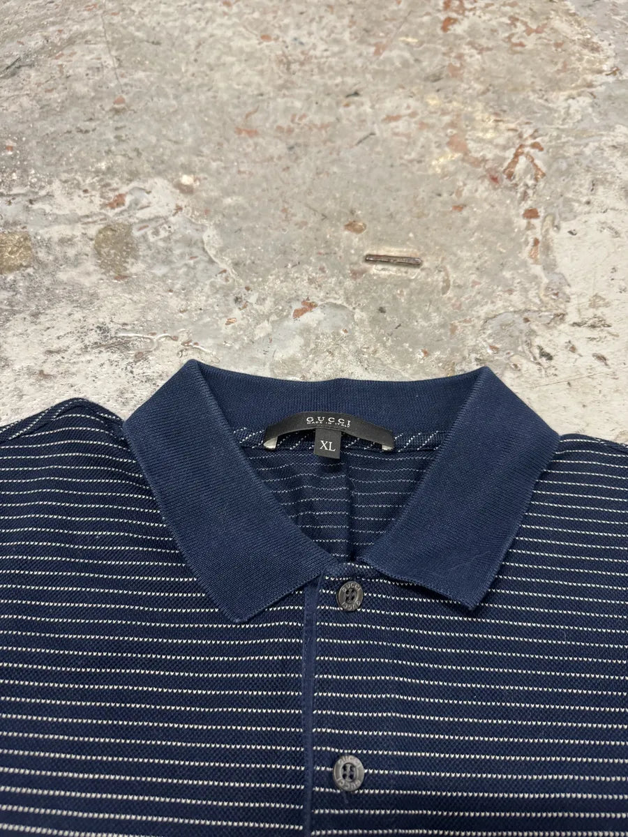 2000s Gucci Navy Striped Polo Shirt uIUNTds 8