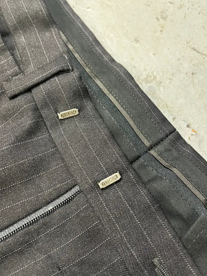 2000s Gucci Dark Grey Wool Striped Tailored Pants uJcnqWd 7