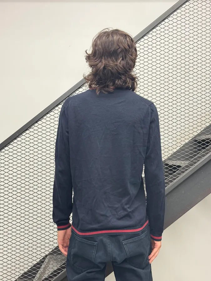 2010s Gucci Navy Wool V-Neck Striped Sweater tyEUxys 2