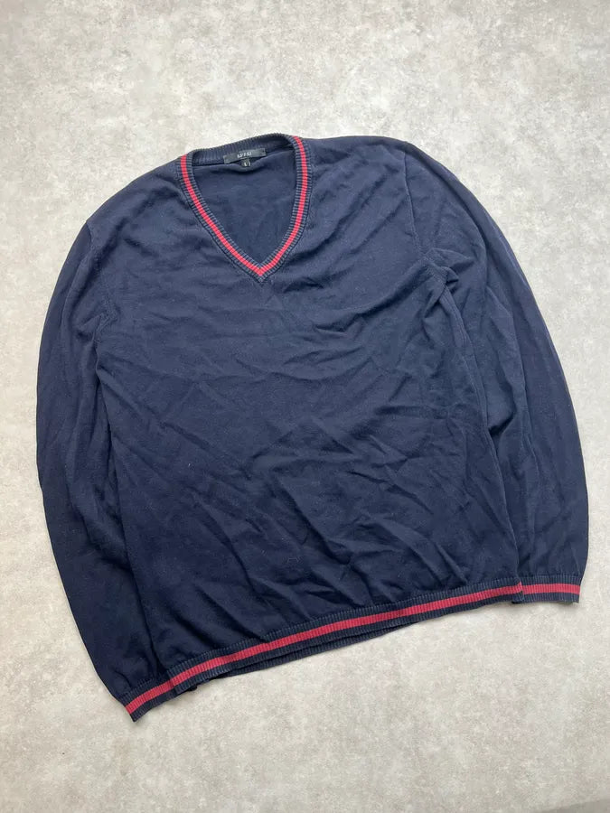 2010s Gucci Navy Wool V-Neck Striped Sweater tyEUxys 3