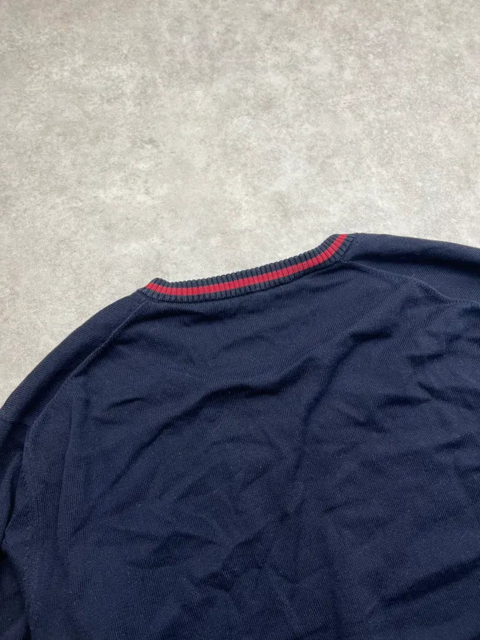 2010s Gucci Navy Wool V-Neck Striped Sweater tyEUxys 6