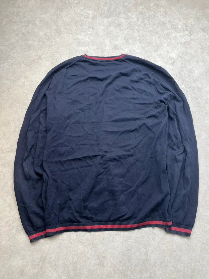 2010s Gucci Navy Wool V-Neck Striped Sweater tyEUxys 5