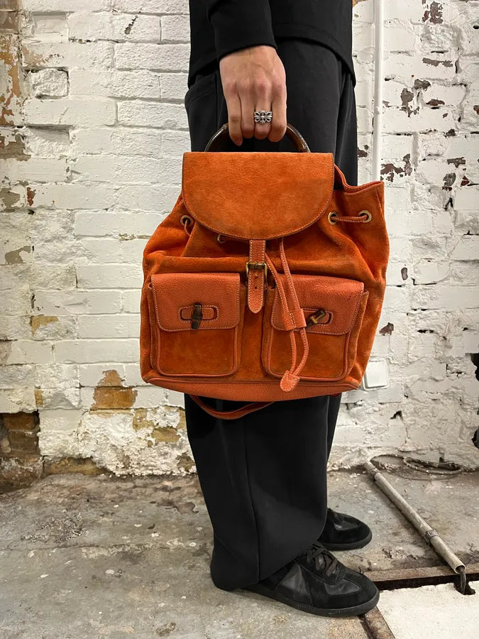 2000s Gucci Orange Leather Bamboo Backpack LYvlhkK 2