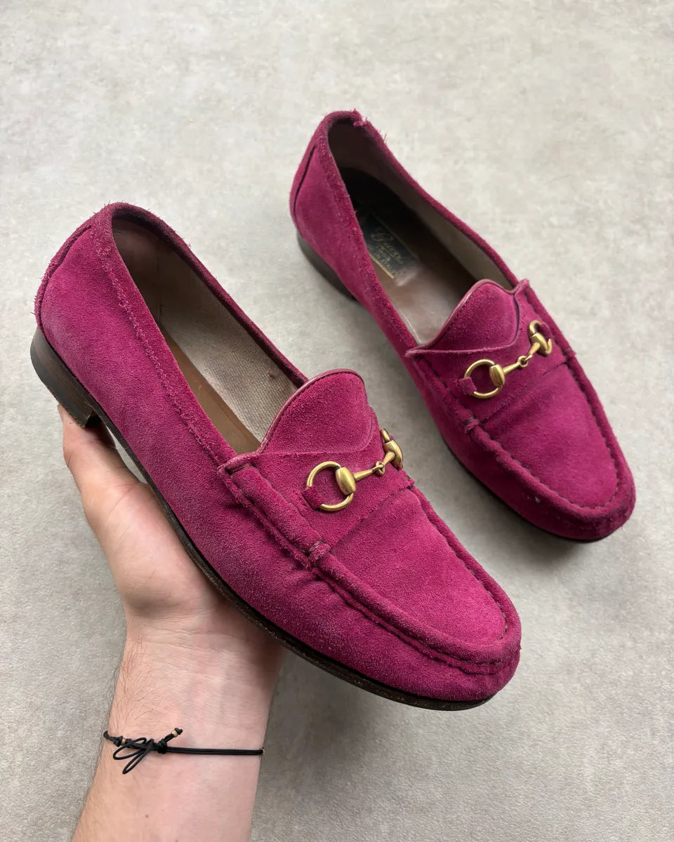 2000s Gucci Pink Suede Leather Horsebit Loafers AwRjMJI 0