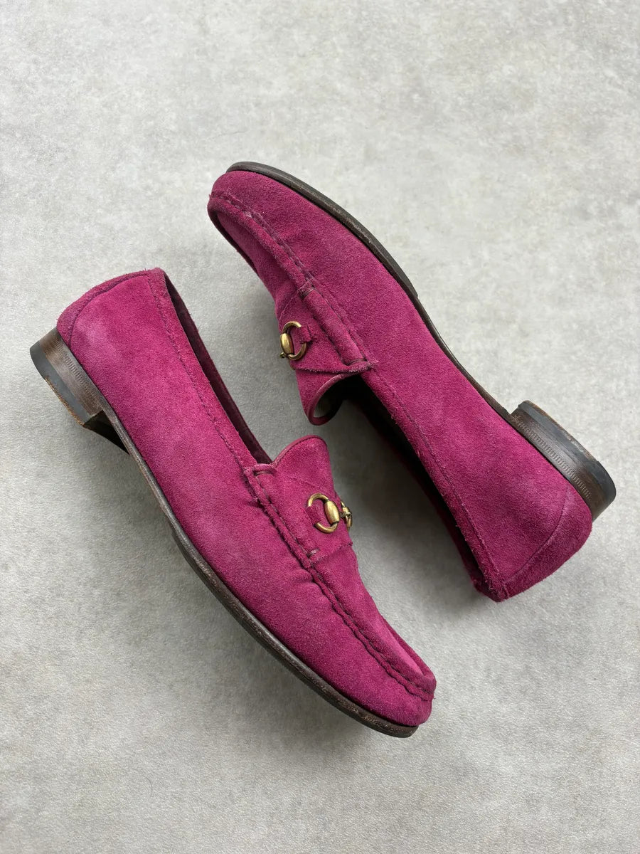 2000s Gucci Pink Suede Leather Horsebit Loafers AwRjMJI 5