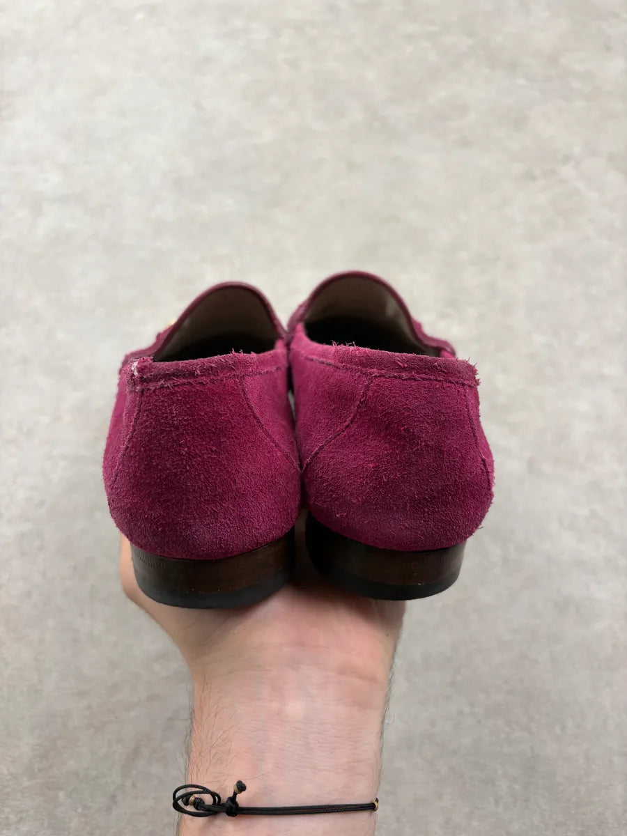 2000s Gucci Pink Suede Leather Horsebit Loafers AwRjMJI 6