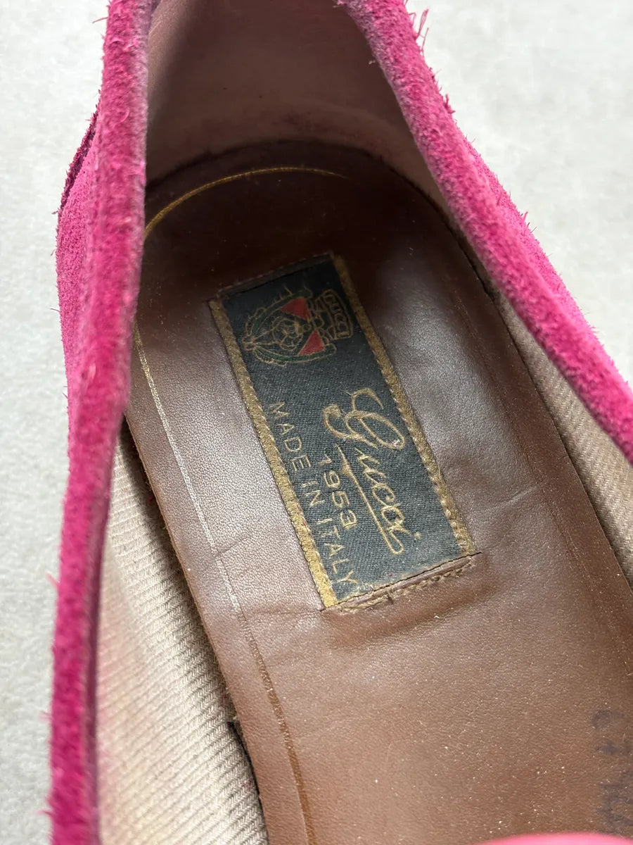 2000s Gucci Pink Suede Leather Horsebit Loafers AwRjMJI 8