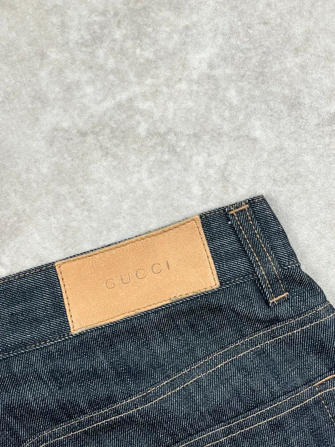 AW2001 Gucci Raw Navy Denim Straight Leg Jeans by Tom Ford KeYIMpv 8