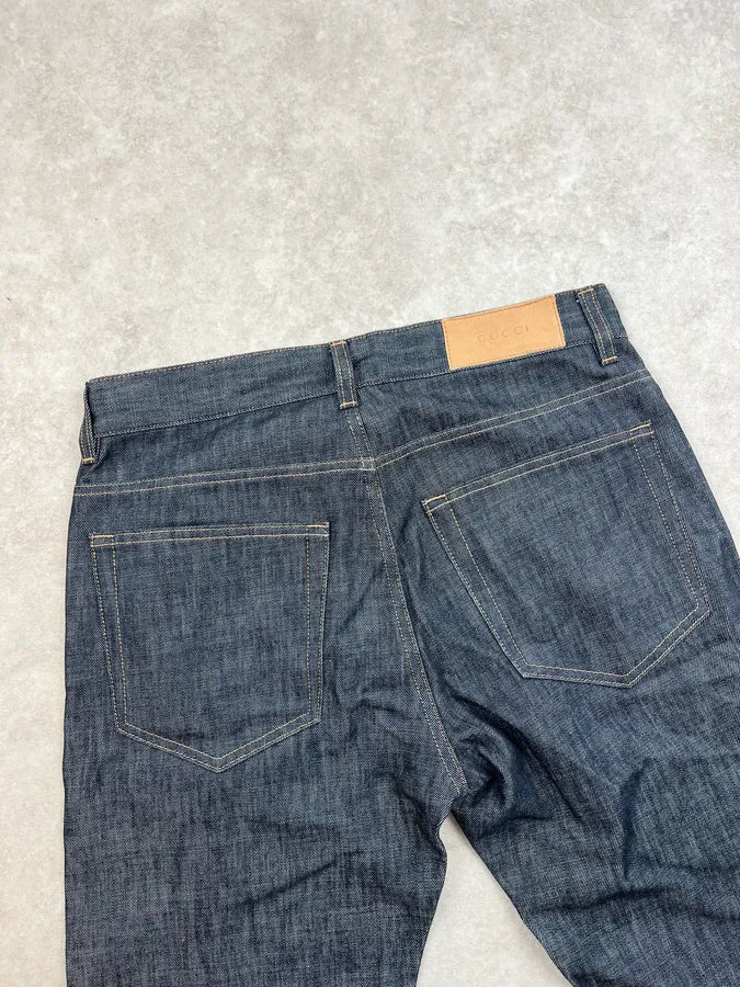 AW2001 Gucci Raw Navy Denim Straight Leg Jeans by Tom Ford KeYIMpv 7