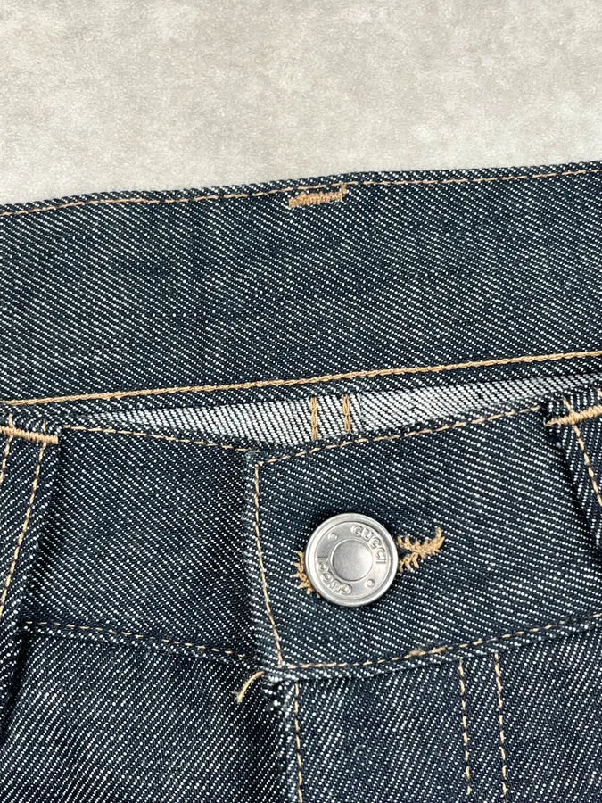 AW2001 Gucci Raw Navy Denim Straight Leg Jeans by Tom Ford KeYIMpv 10
