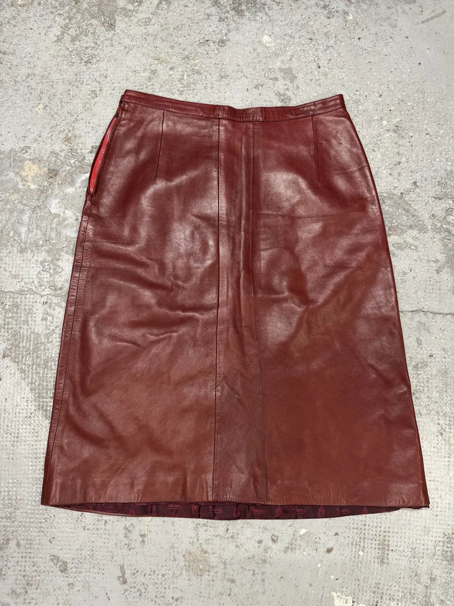 2000s Gucci Red Leather Glamour Skirt HWIGUfR 0