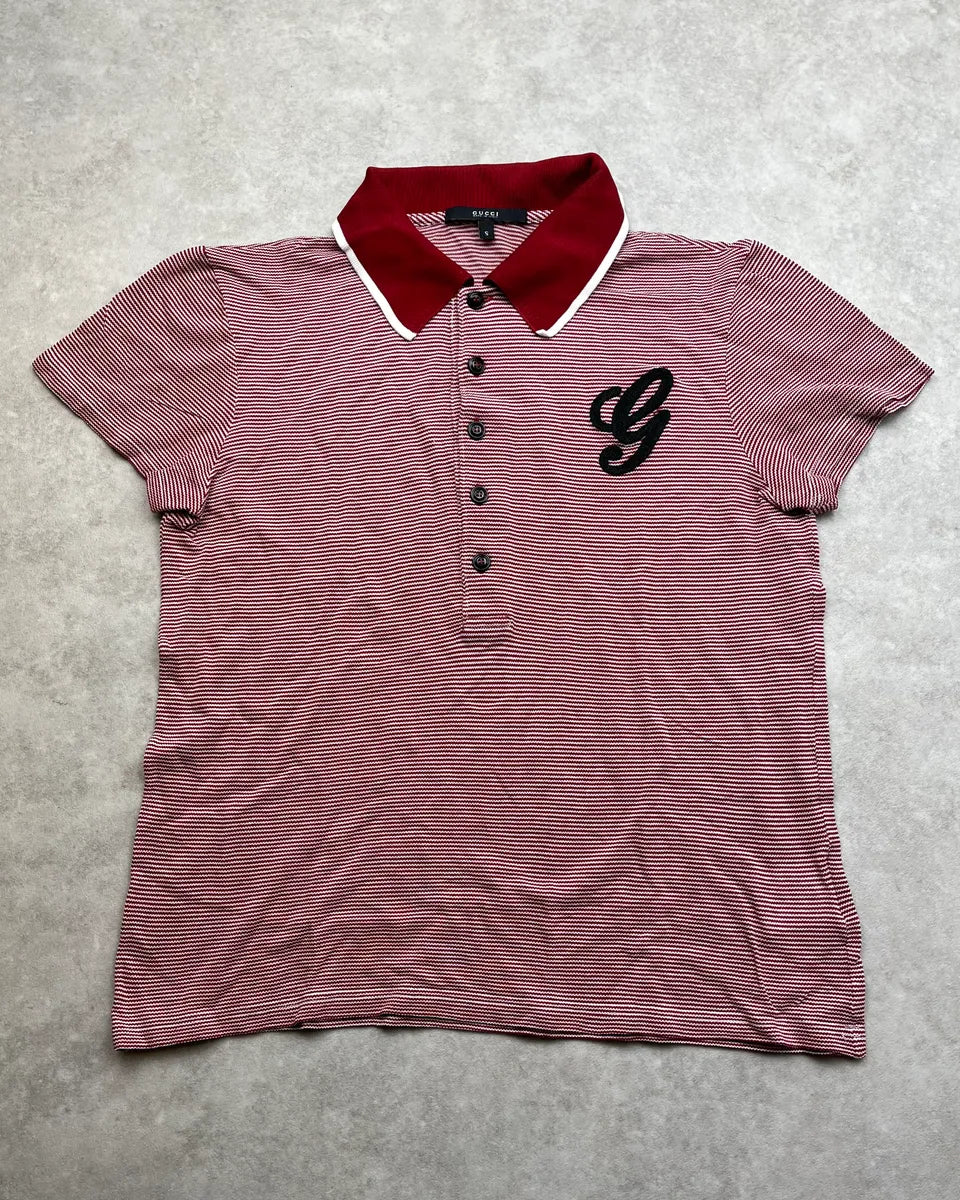 SS2008 Gucci Red & White Striped Logo Polo by Frida Giannini TDXLcbN 0