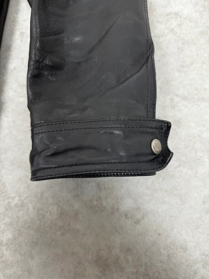 2000s Gucci Shearling Collat Black Leather Jacket KBxpyAh 8