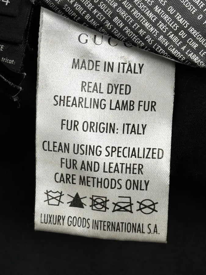 2000s Gucci Shearling Collat Black Leather Jacket KBxpyAh 11