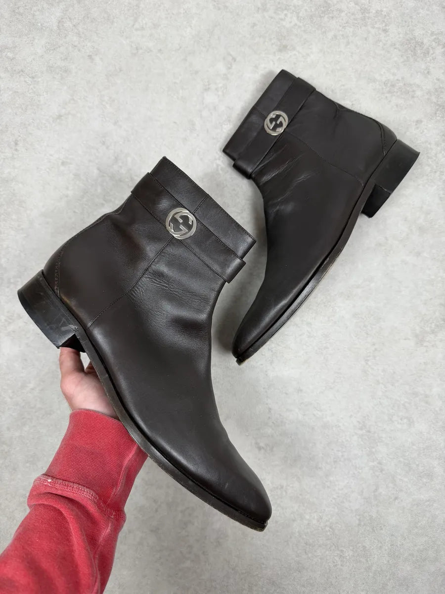 2000s Gucci Signature Brown Leather Boots rtNoGnH 0