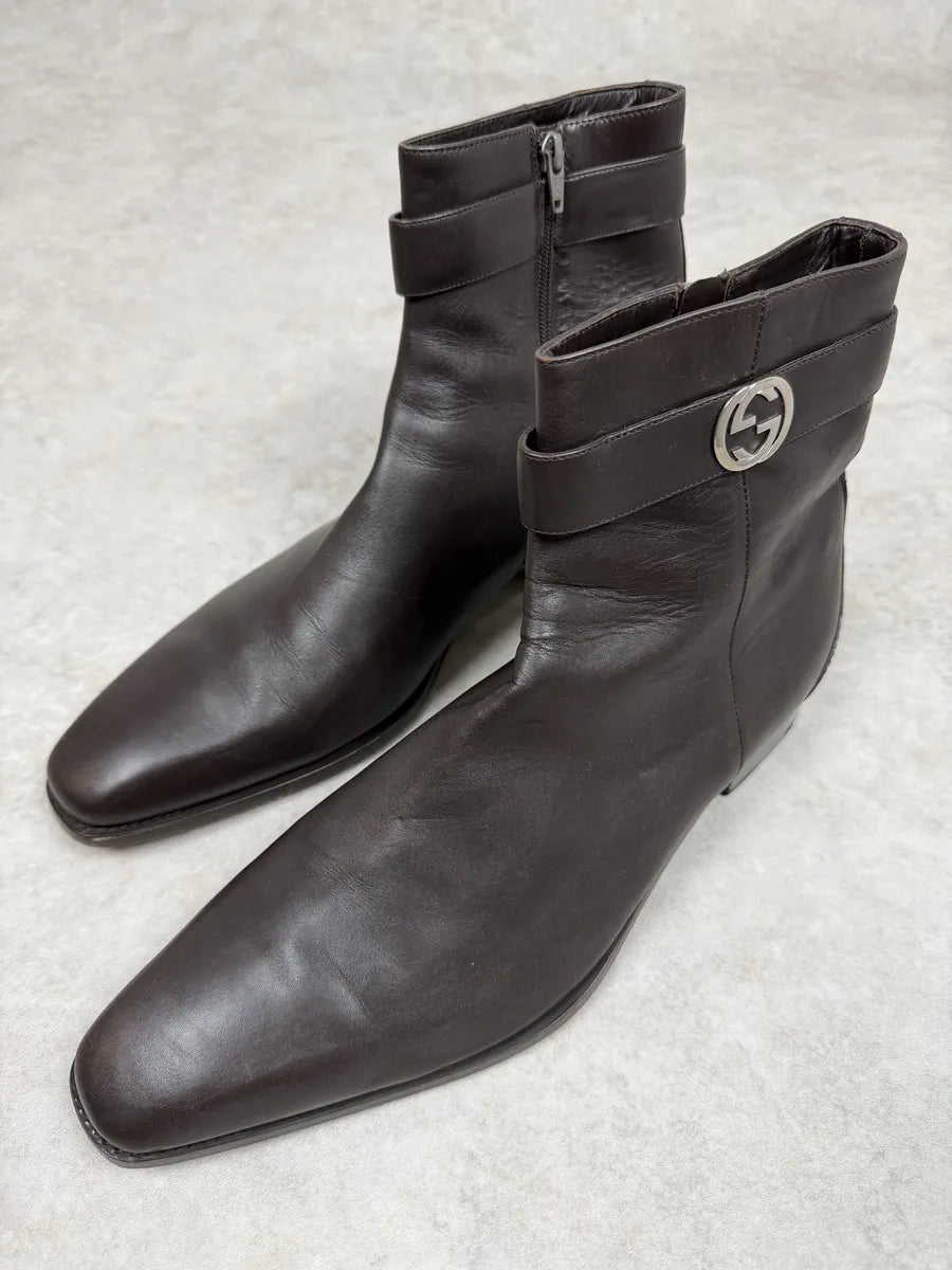 2000s Gucci Signature Brown Leather Boots rtNoGnH 1