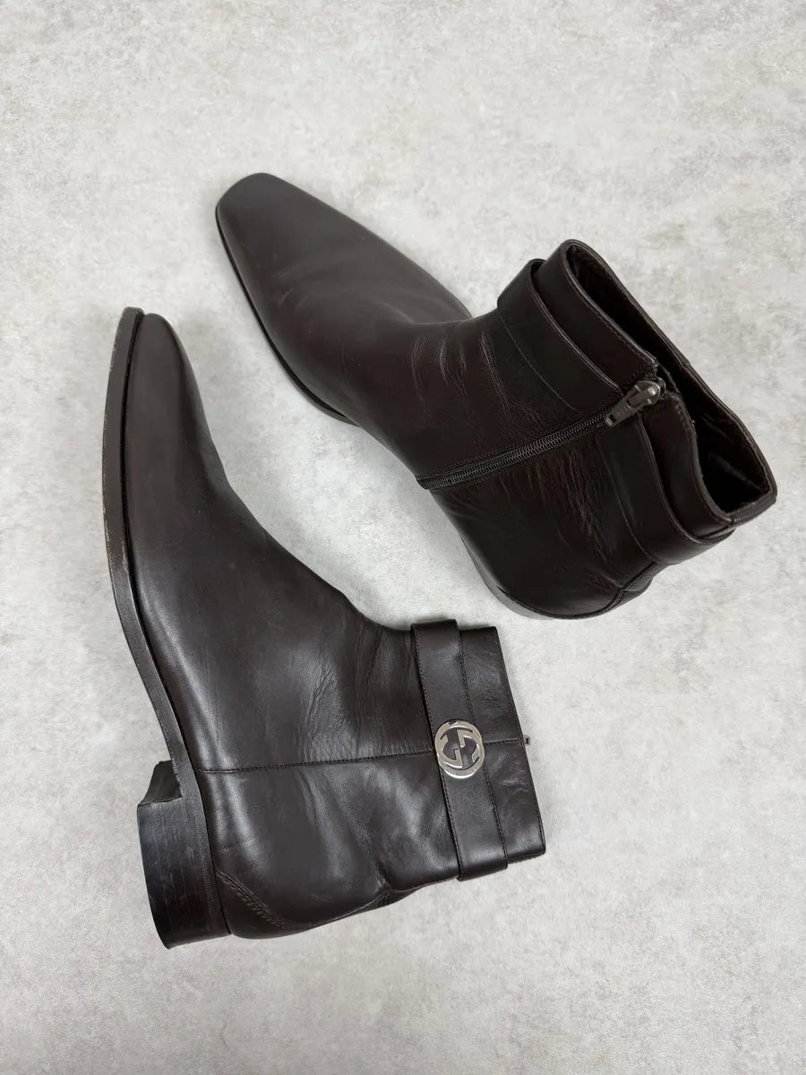 2000s Gucci Signature Brown Leather Boots rtNoGnH 2