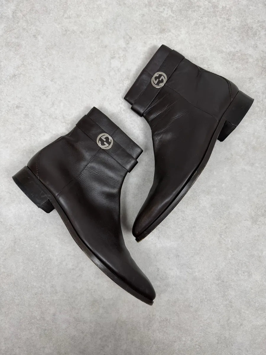 2000s Gucci Signature Brown Leather Boots rtNoGnH 3