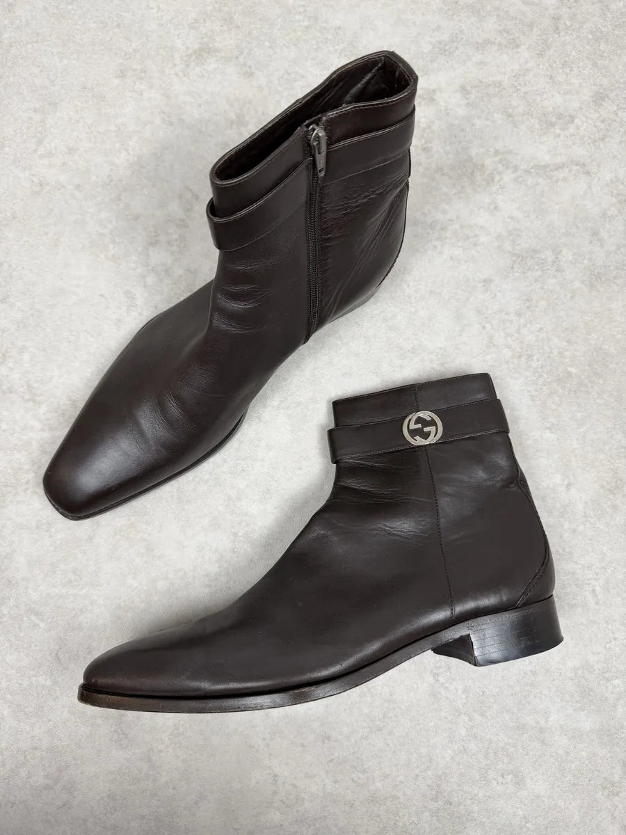 2000s Gucci Signature Brown Leather Boots rtNoGnH 4