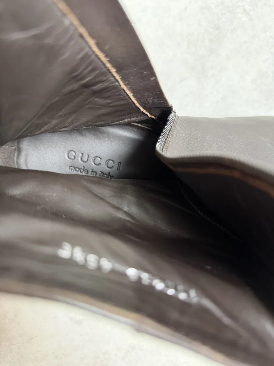 2000s Gucci Signature Brown Leather Boots rtNoGnH 9