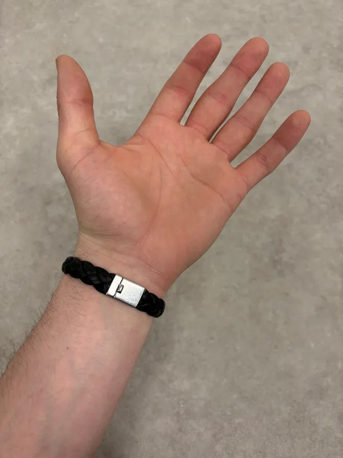 2000s Gucci Silver & Leather Woven Bracelet TgcOcIv 1