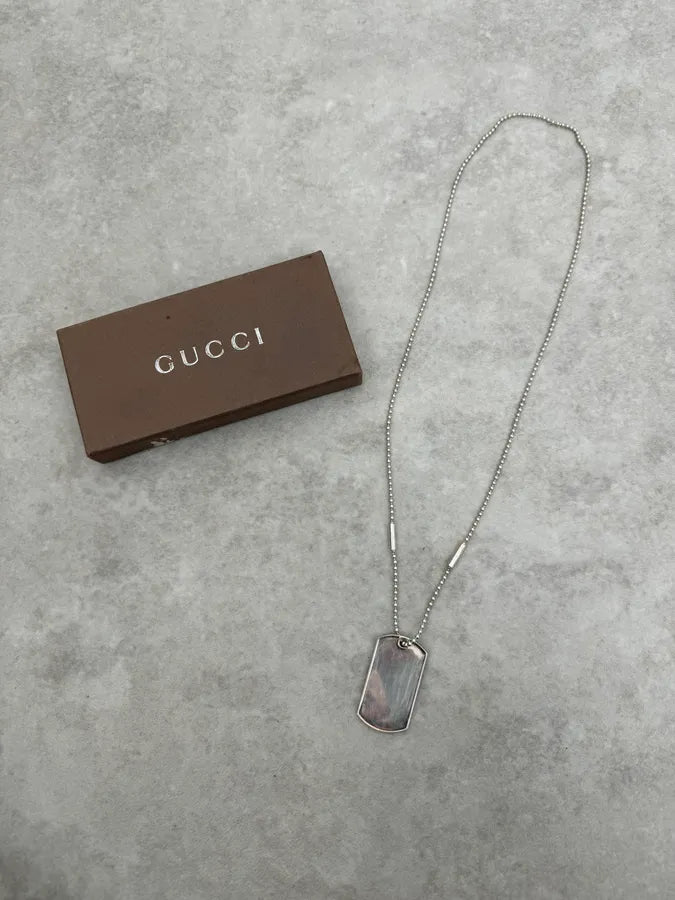 2000s Gucci Silver Dog Tag Ball Chain Necklace rPQLBmP 0