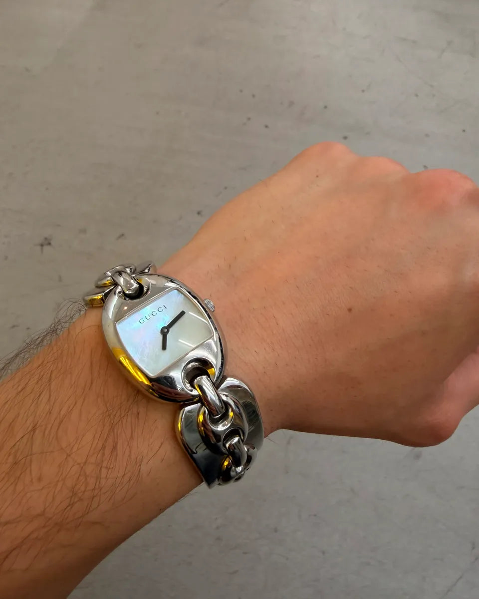 2000s Gucci Silver Stainless Steel Chain Link Watch XRWYyef 1