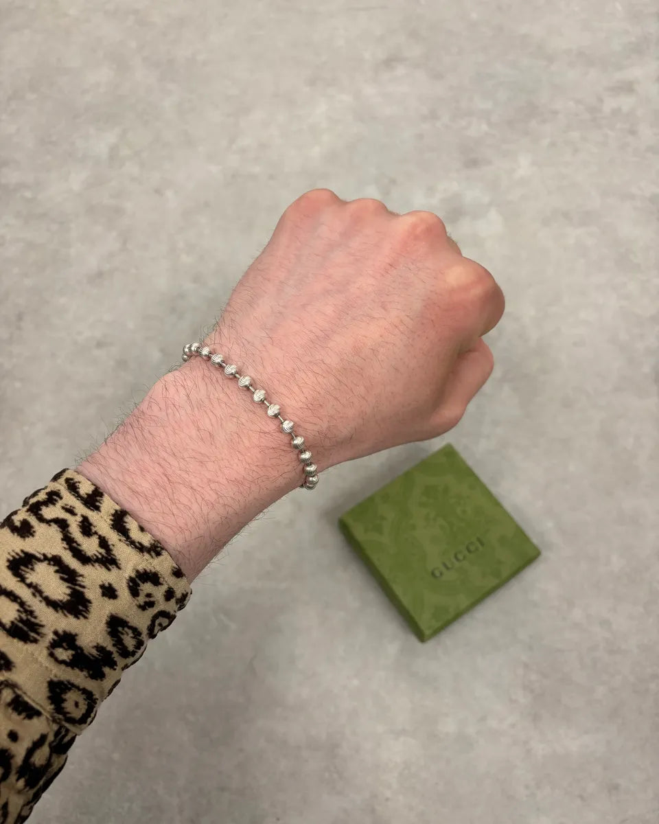 2000s Gucci Silver Textured Beaded Bracelet adgGkfT 1