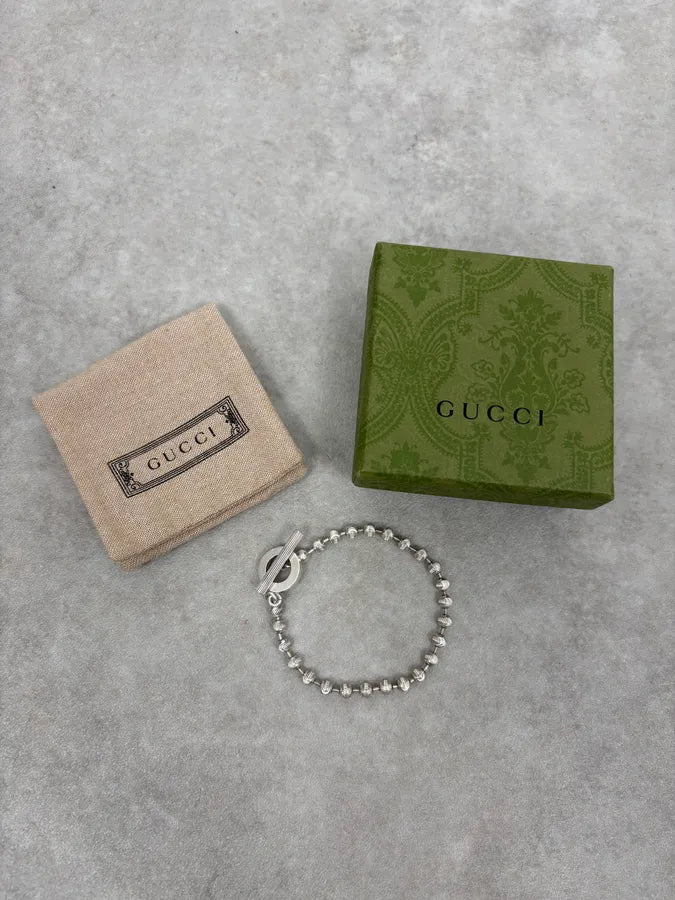 2000s Gucci Silver Textured Beaded Bracelet adgGkfT 0