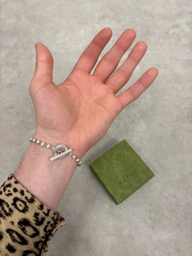 2000s Gucci Silver Textured Beaded Bracelet adgGkfT 2
