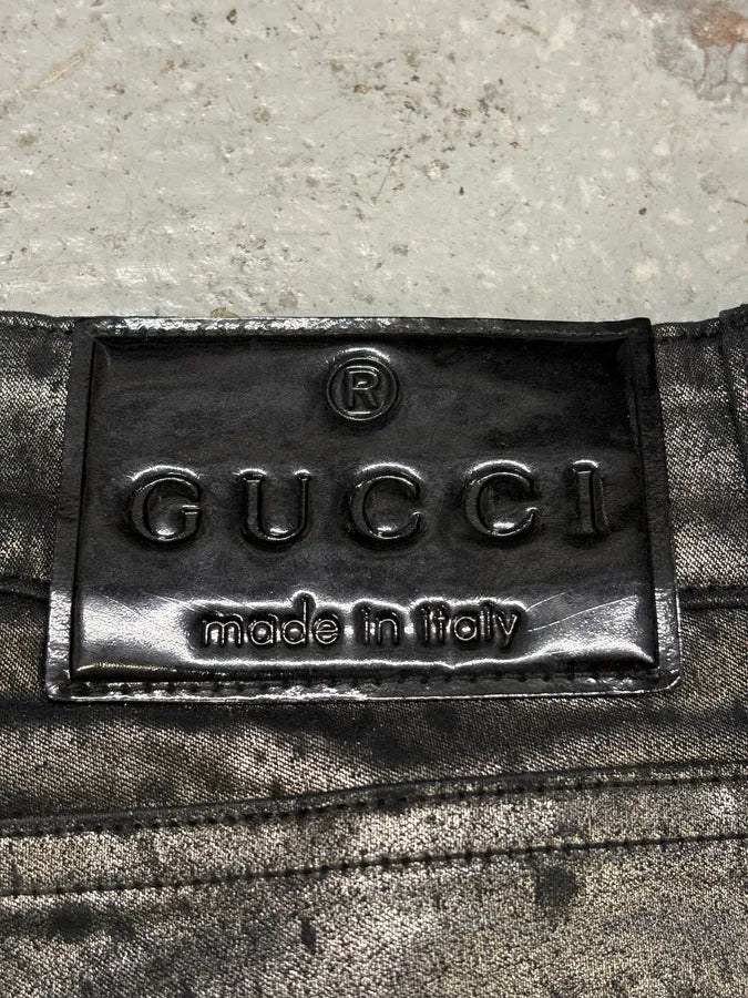 AW2009 Gucci Silver Waxed Black Black Chain Pants aizxGnk 7