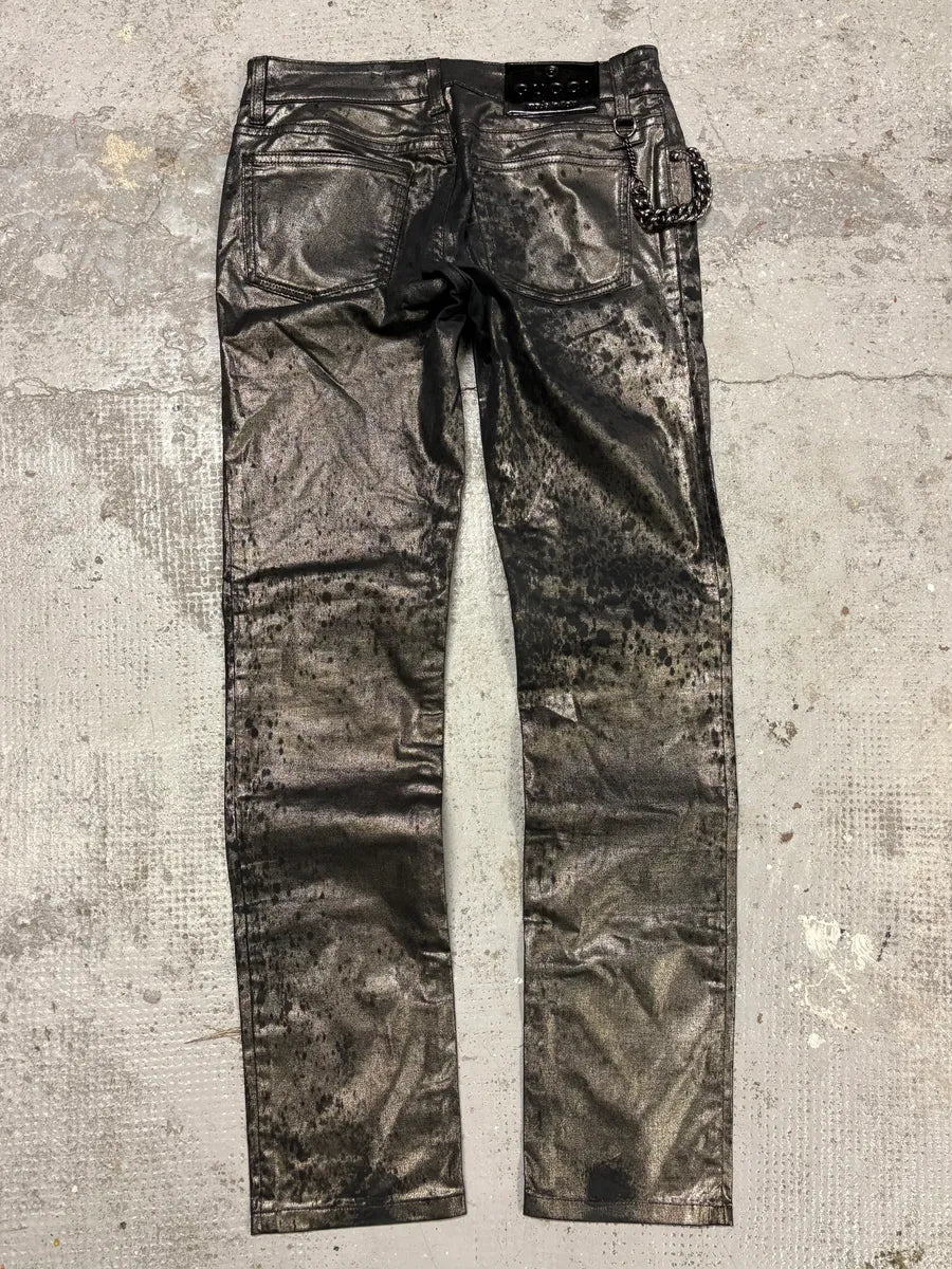AW2009 Gucci Silver Waxed Black Black Chain Pants aizxGnk 6
