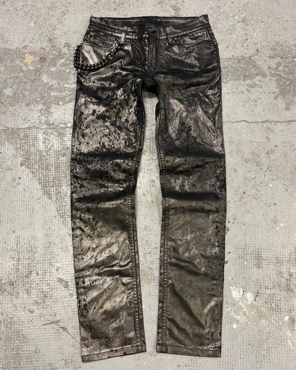 AW2009 Gucci Silver Waxed Black Black Chain Pants aizxGnk 3