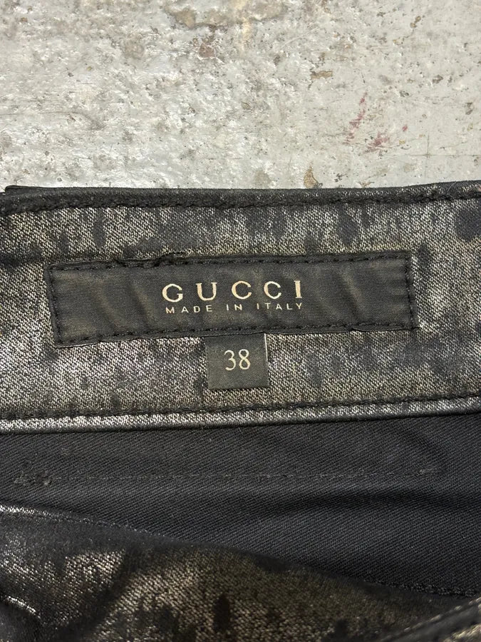 AW2009 Gucci Silver Waxed Black Black Chain Pants aizxGnk 8