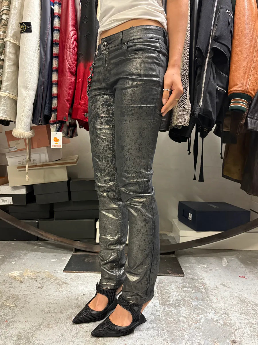 AW2009 Gucci Silver Waxed Black Black Chain Pants aizxGnk 1