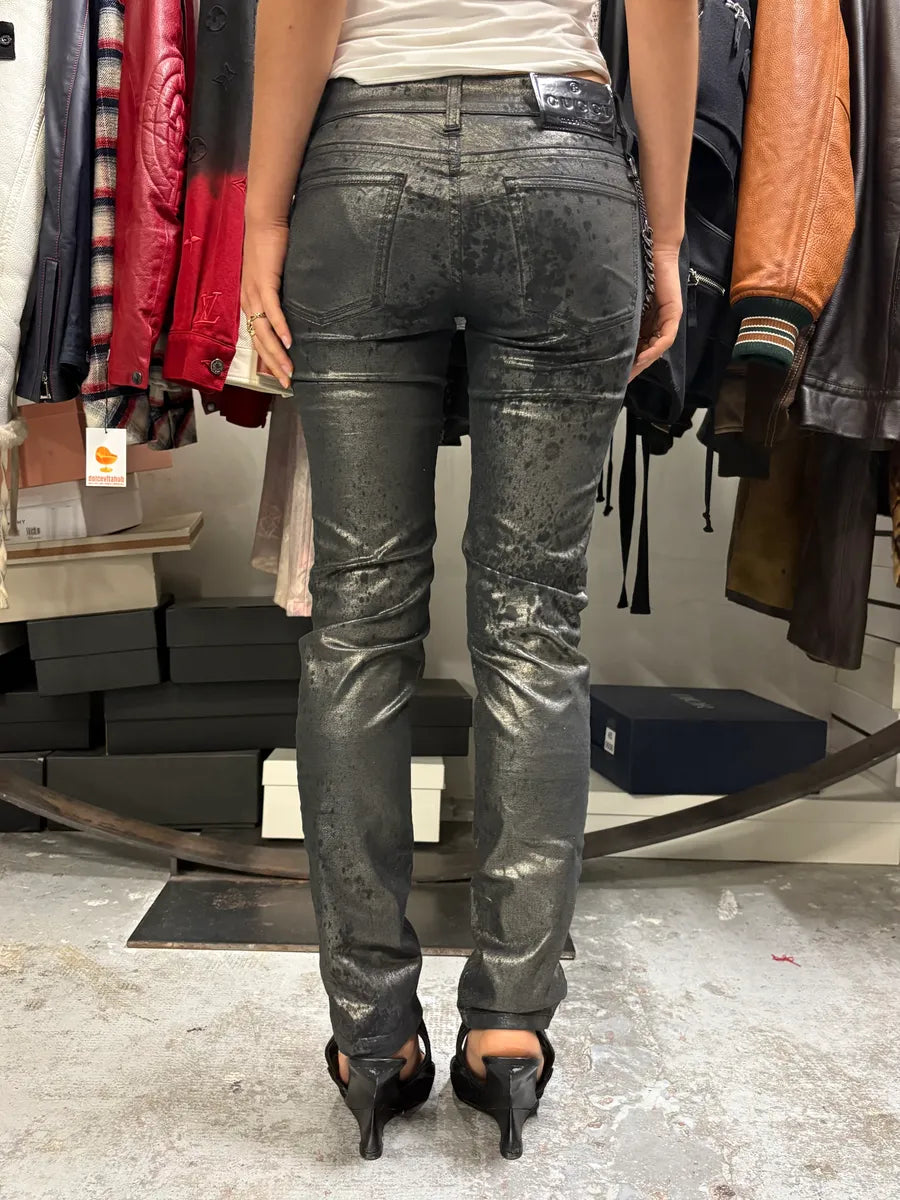 AW2009 Gucci Silver Waxed Black Black Chain Pants aizxGnk 2
