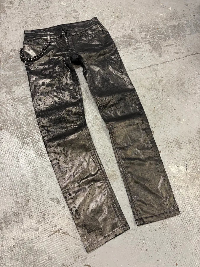 AW2009 Gucci Silver Waxed Black Black Chain Pants aizxGnk 4
