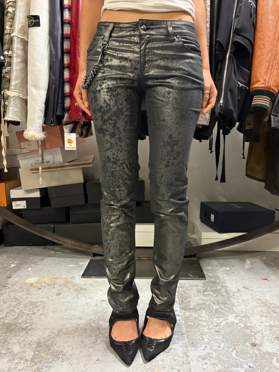 AW2009 Gucci Silver Waxed Black Black Chain Pants aizxGnk 0