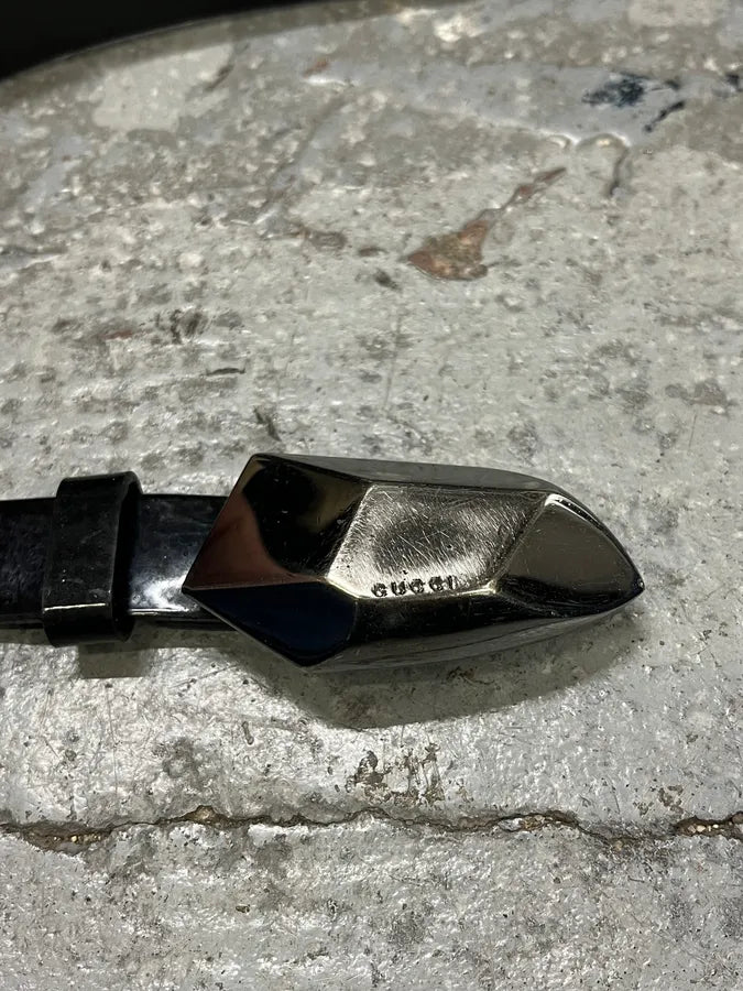 2000s Gucci Stone Buckle Black Leather Belt AEbjVHV 5