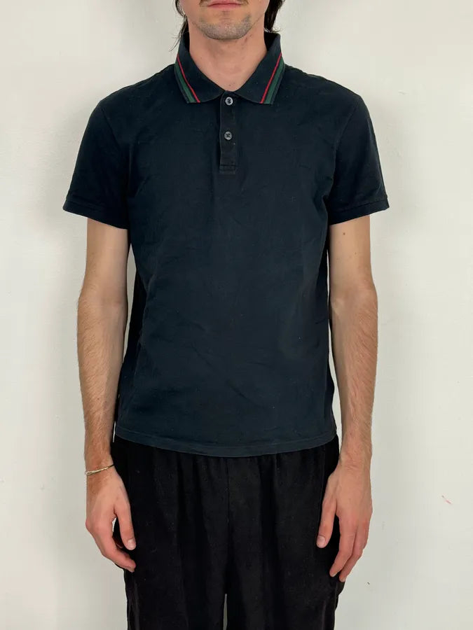 2010s Gucci Striped Collar Navy Polo Shirt MegUNZj 1