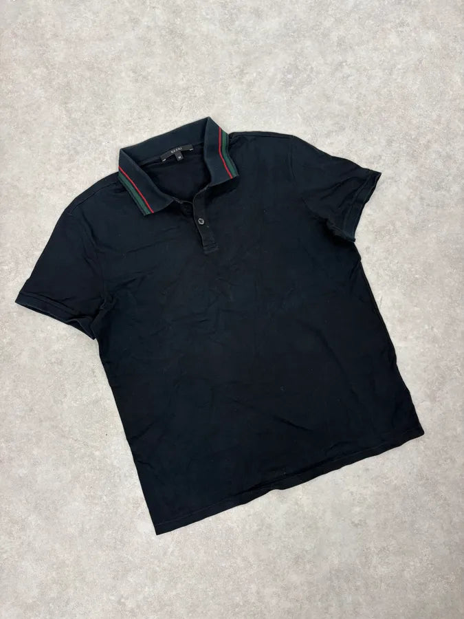 2010s Gucci Striped Collar Navy Polo Shirt MegUNZj 3