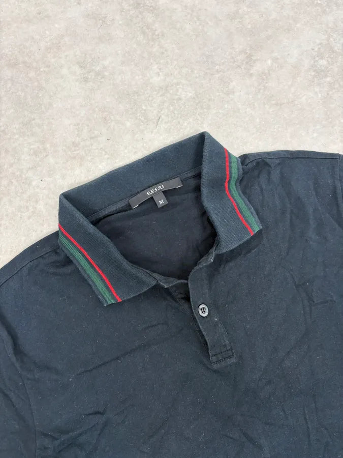 2010s Gucci Striped Collar Navy Polo Shirt MegUNZj 4