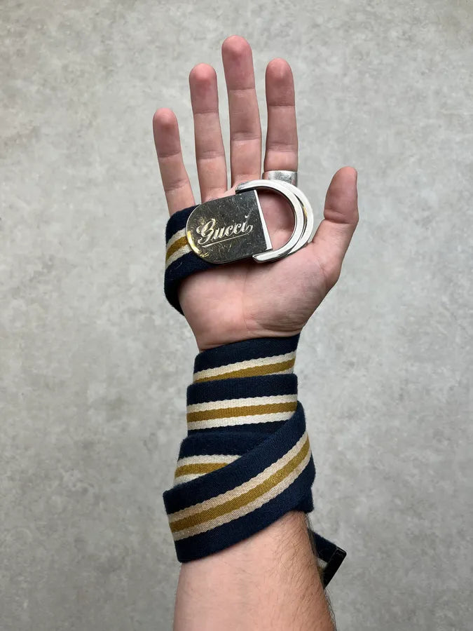 2000s Gucci Stripes Blue & Yellow Canvas Belt HLRTCcy 1