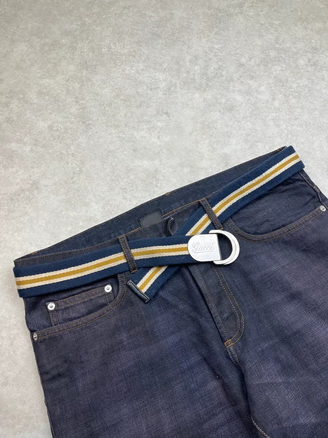 2000s Gucci Stripes Blue & Yellow Canvas Belt HLRTCcy 2