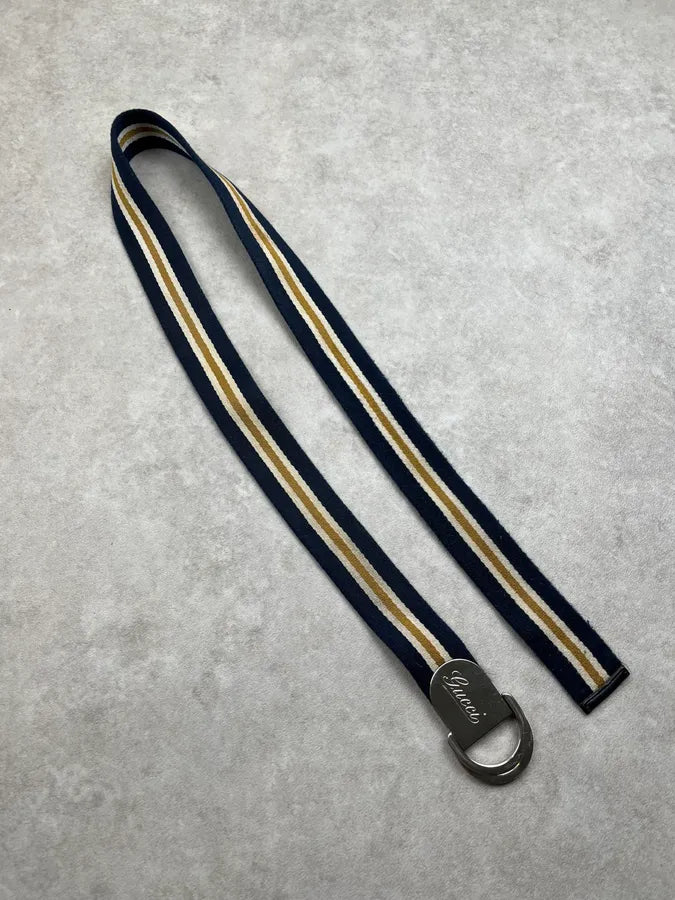 2000s Gucci Stripes Blue & Yellow Canvas Belt HLRTCcy 3