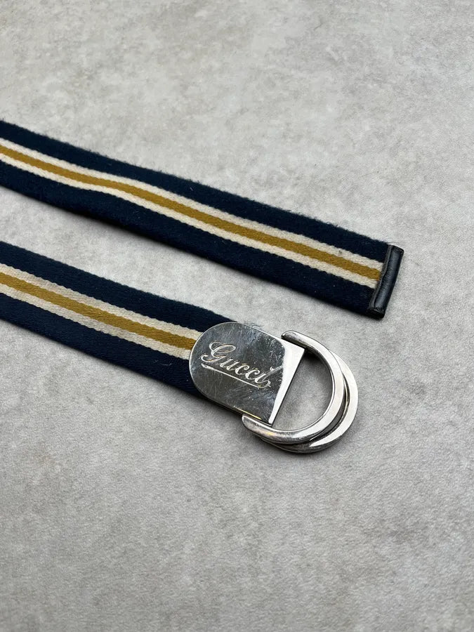 2000s Gucci Stripes Blue & Yellow Canvas Belt HLRTCcy 4